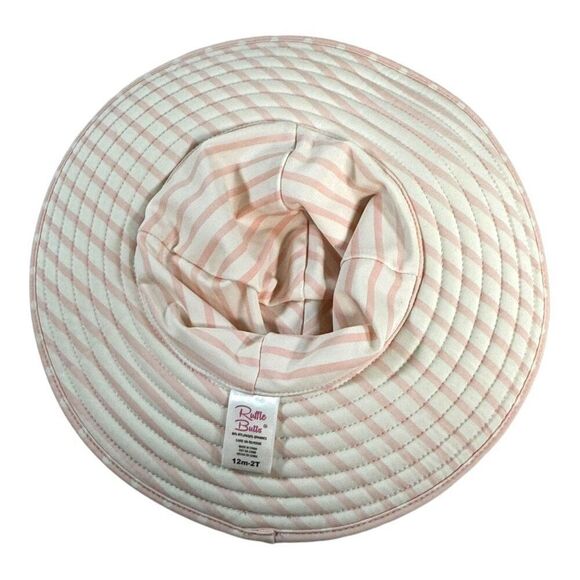 RuffleButts Reversible Toddler Sun Hat 12M-2T Nylon Soft Pink Stripes Polka Dots - Picture 3 of 4